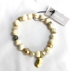 NWT! Chico’s Marbling cream, gold & chrome beads